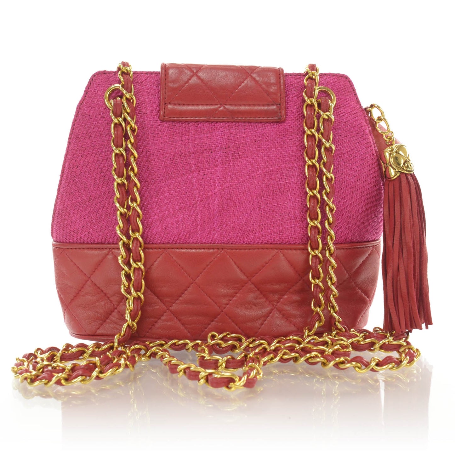 Woven Straw Lambskin Tassel Bag Pink Red