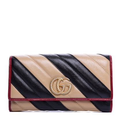Gucci Azalea Calfskin Matelasse Diagonal Patchwork Torchon GG Marmont Continental Wallet Black Beige Romantic Cerise 1 of 7