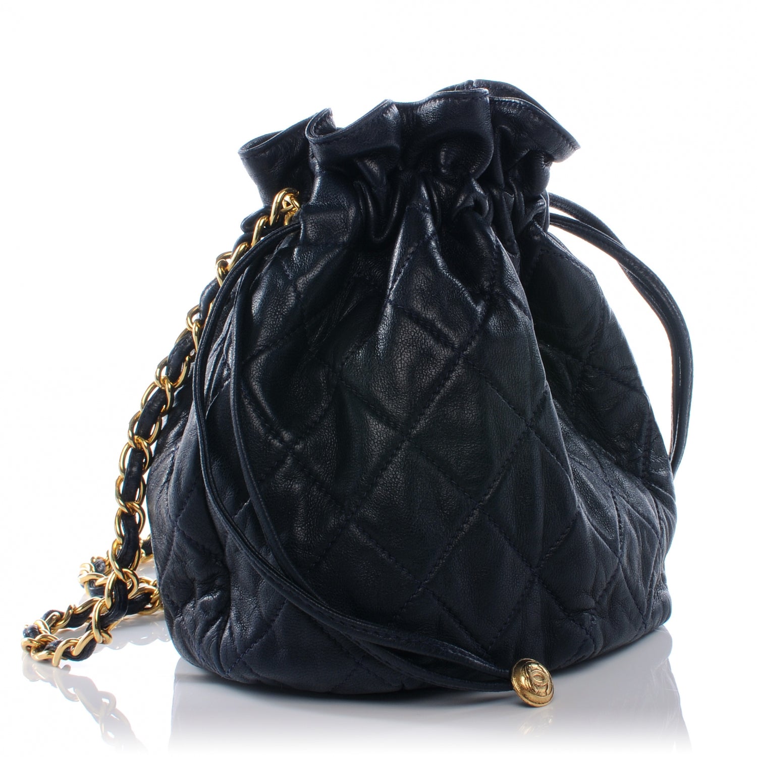 Chanel Lambskin Drawstring Pouch Bag Navy Blue 3 of 7