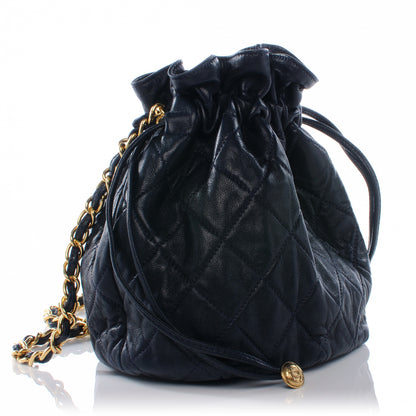 Chanel Lambskin Drawstring Pouch Bag Navy Blue 3 of 7