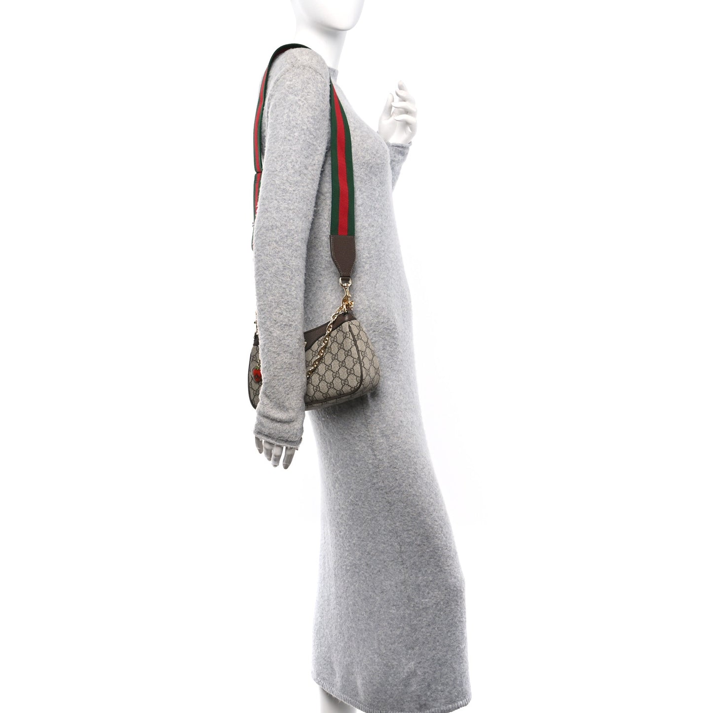 GG Supreme Monogram Textured Dollar Calfskin Web Small Ophidia GG Handbag Beige Ebony New Acero