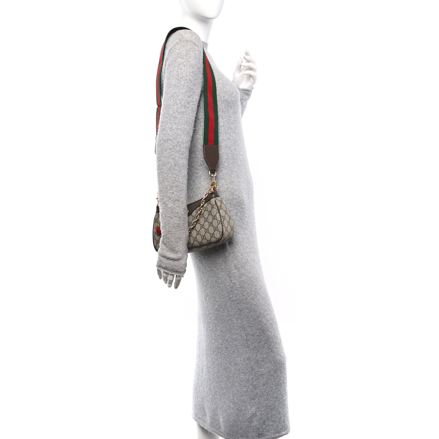 Gucci GG Supreme Monogram Textured Dollar Calfskin Web Small Ophidia GG Handbag Beige Ebony New Acero 2 of 12