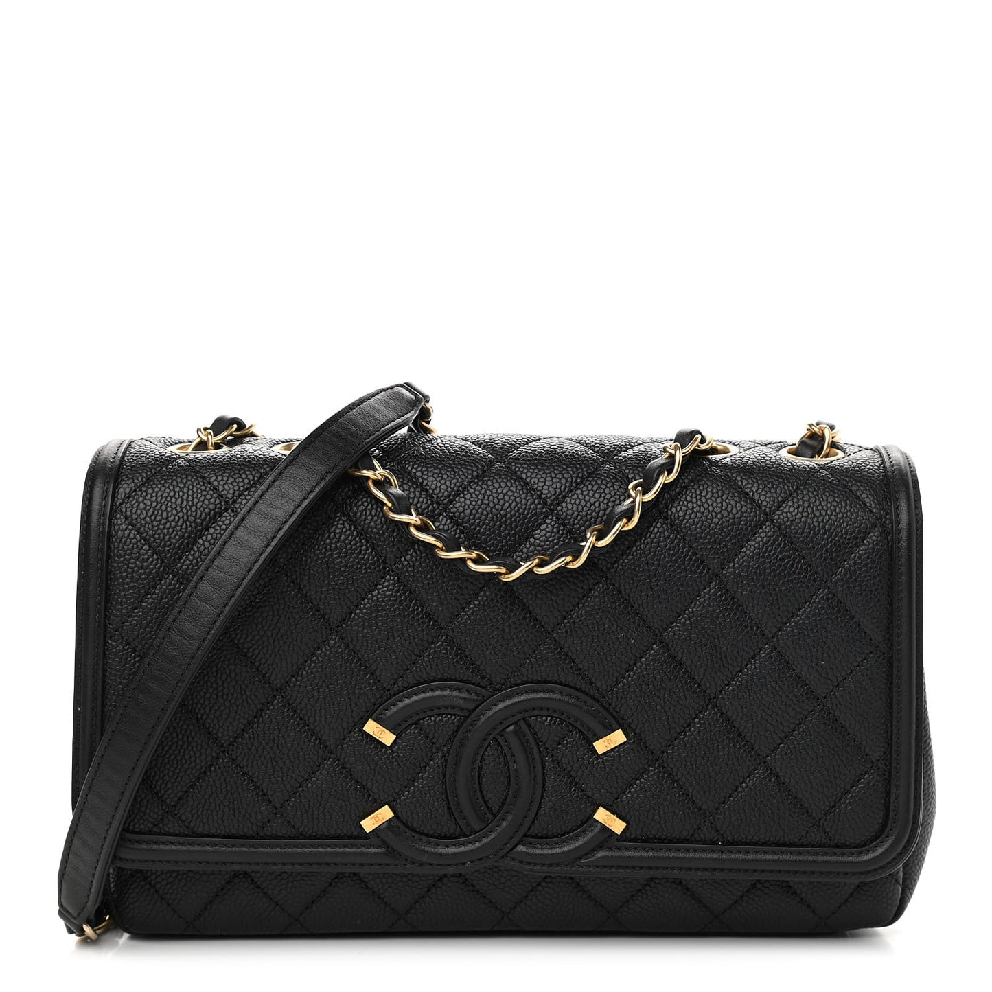 Caviar Quilted Medium CC Filigree Flap Black