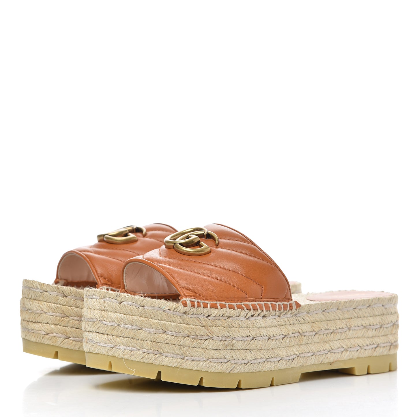 Nappa Matelasse GG Marmont Platform Espadrille Slide Sandals 36 Cognac