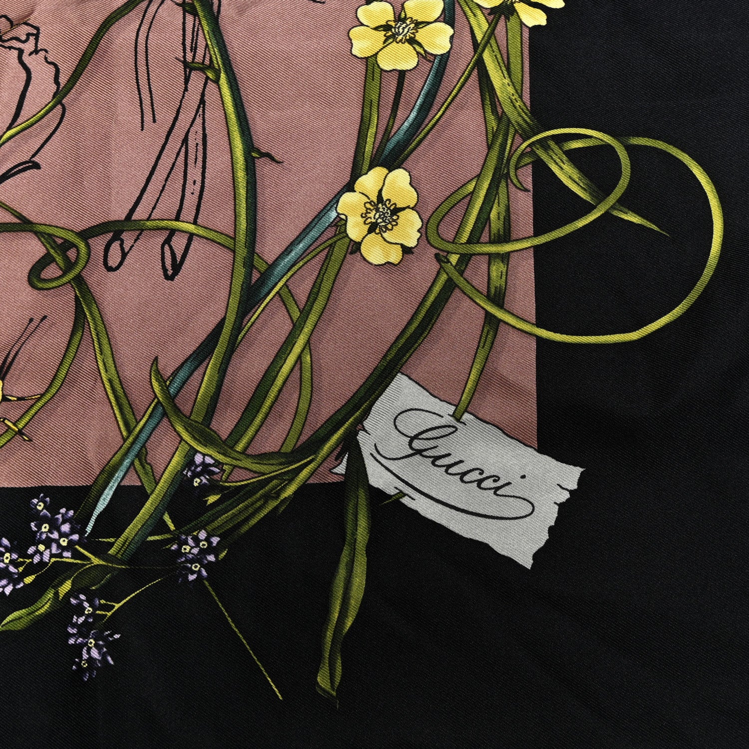 Gucci Silk Flora Infinity Chrissy Square Scarf Taupe Black 4 of 8