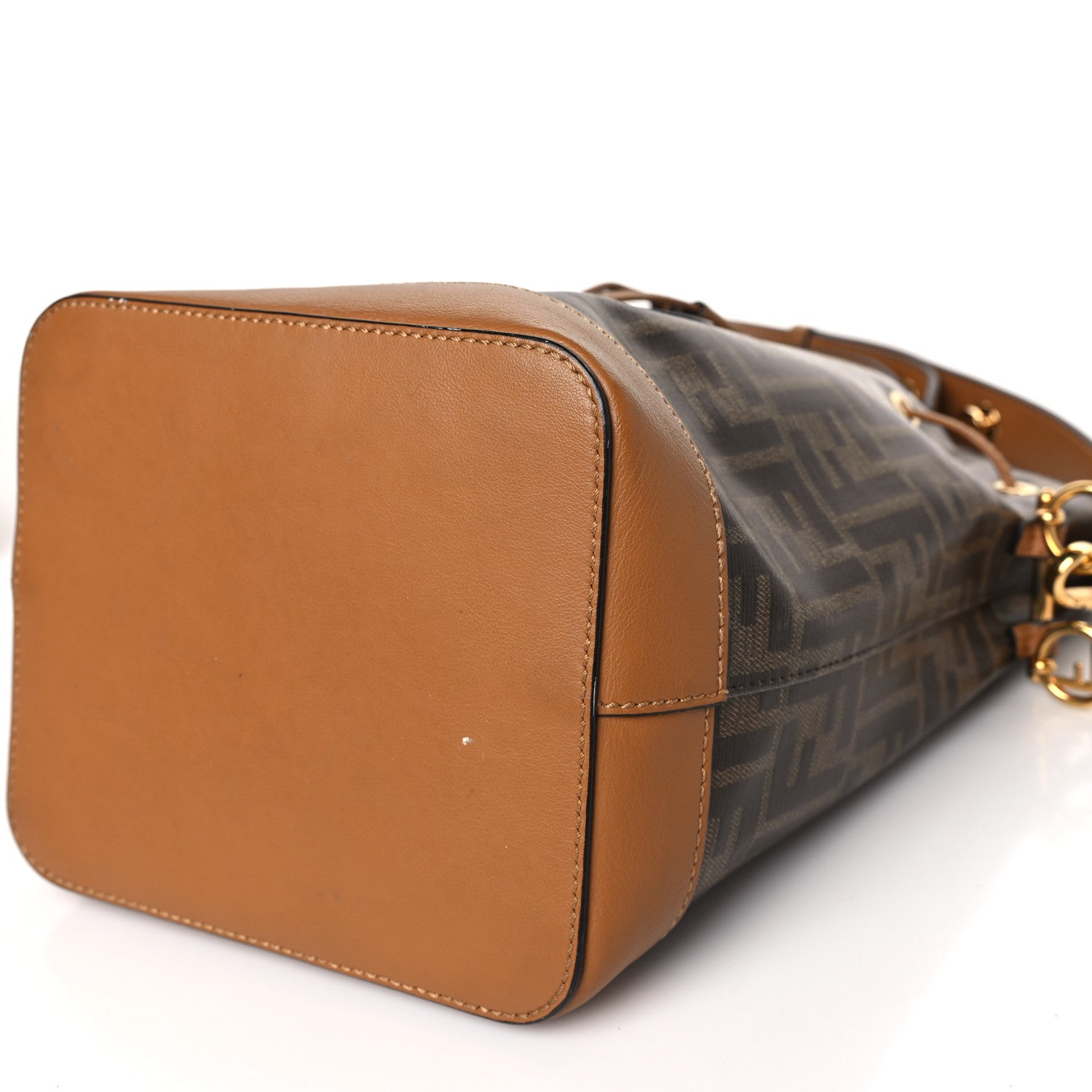 Fendi Glazed Fabric Vitello Grace F is Fendi FF 1974 Stamp Patch Grande Mon Tresor Bucket Bag Mogano Panna Nocciola 9 of 10