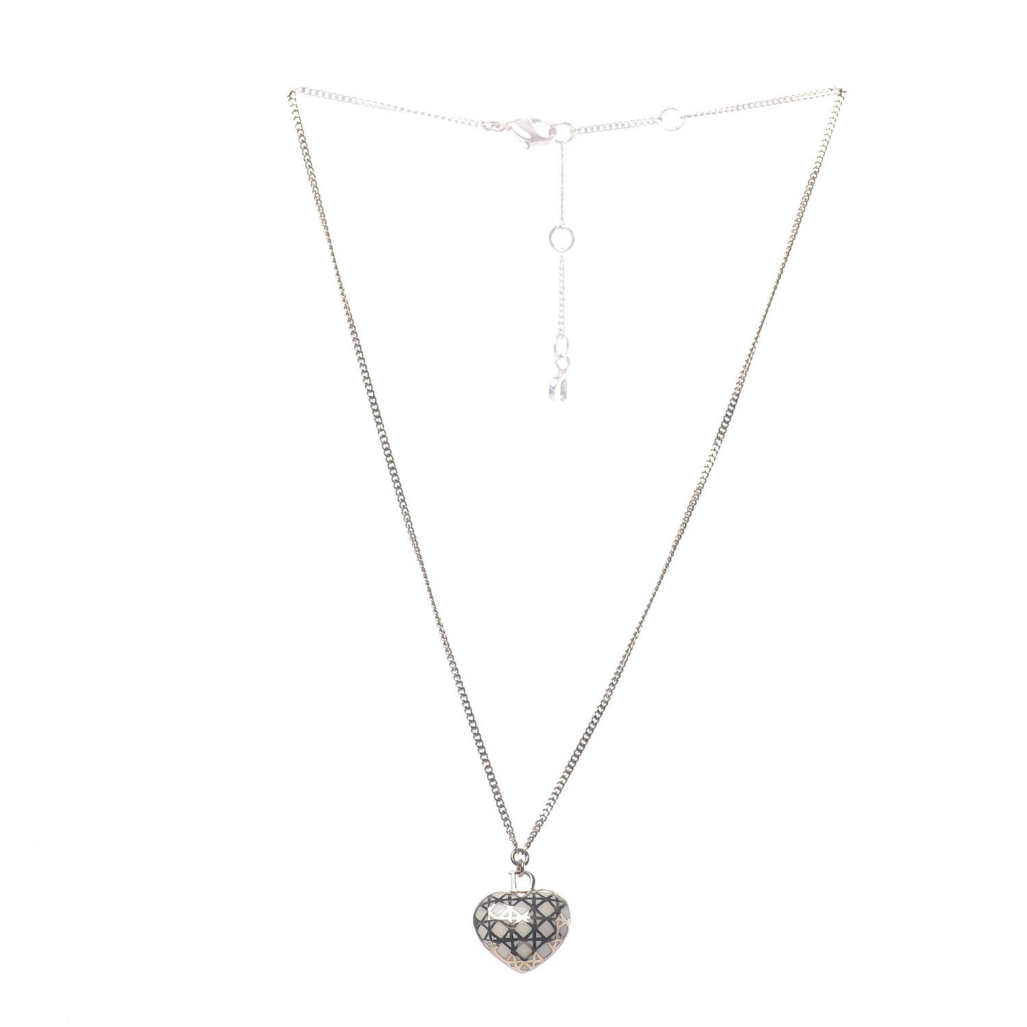 Metal Enamel Cannage Heart Pendant Necklace White Gold