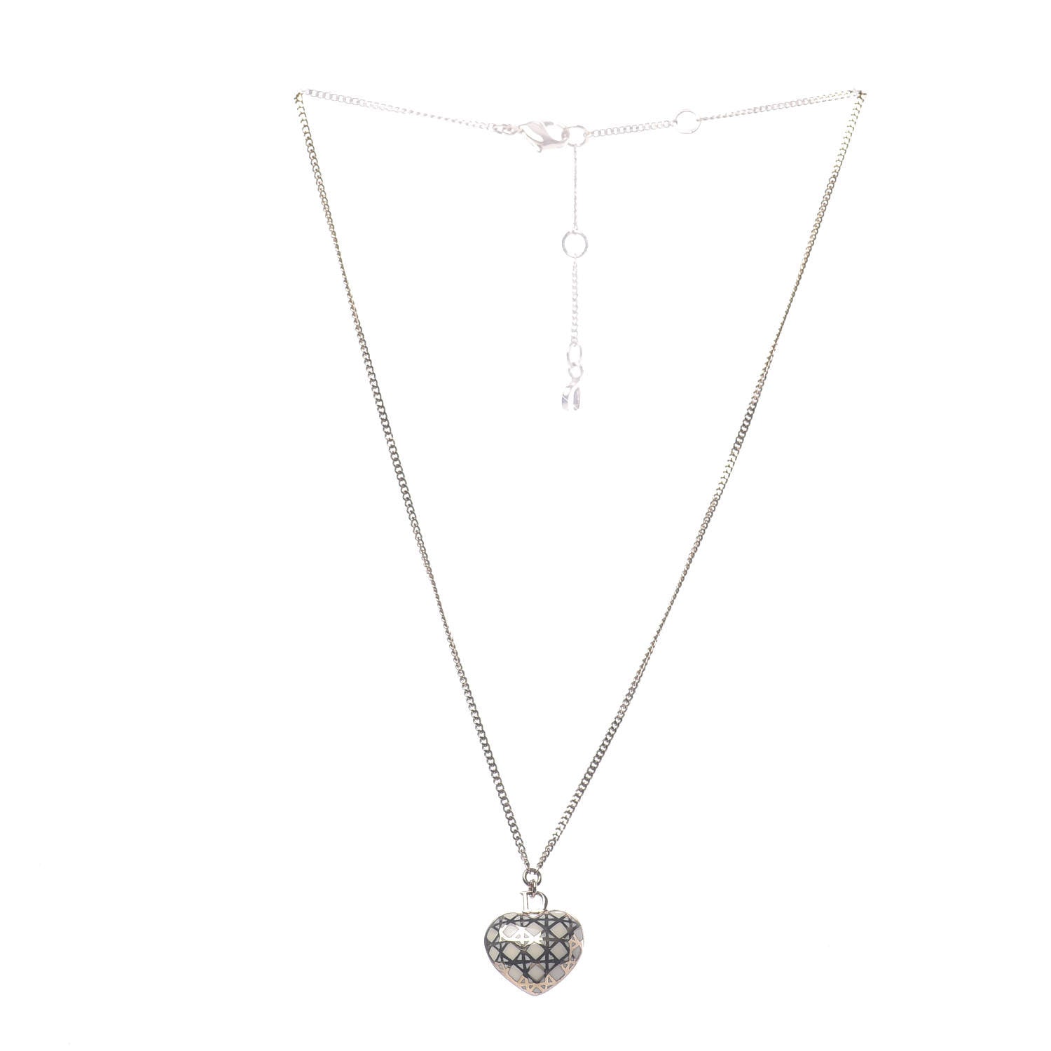 Christian Dior Metal Enamel Cannage Heart Pendant Necklace White Gold 3 of 6