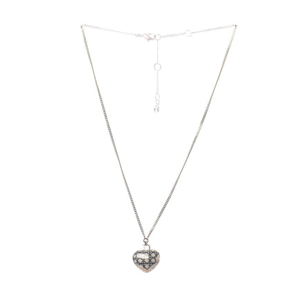Christian Dior Metal Enamel Cannage Heart Pendant Necklace White Gold 3 of 6