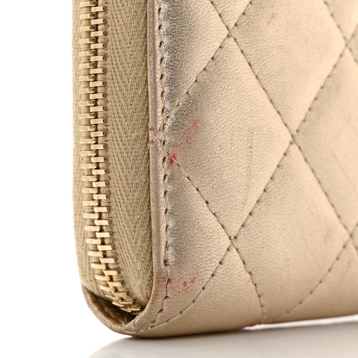 Metallic Lambskin Quilted Large Gusset Zip Around Wallet Gold