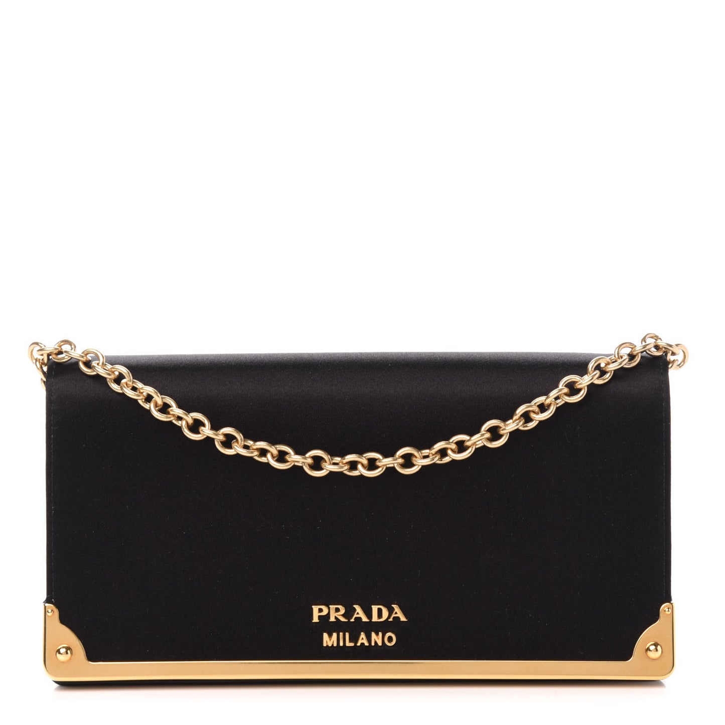 Satin Cahier Chain Wallet Black