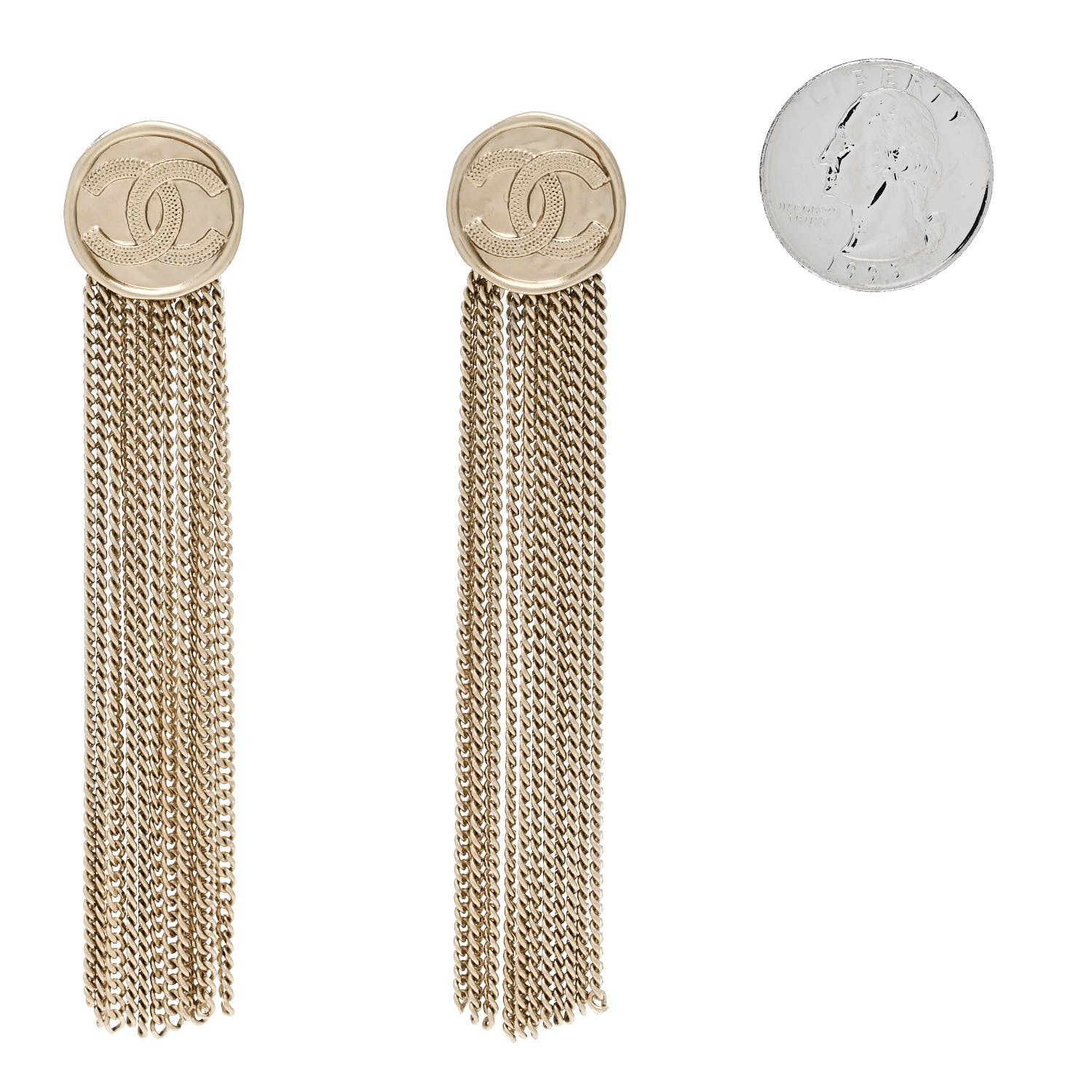 Chanel Metal CC Multi Strand Chain Drop Earrings Gold 2 of 5