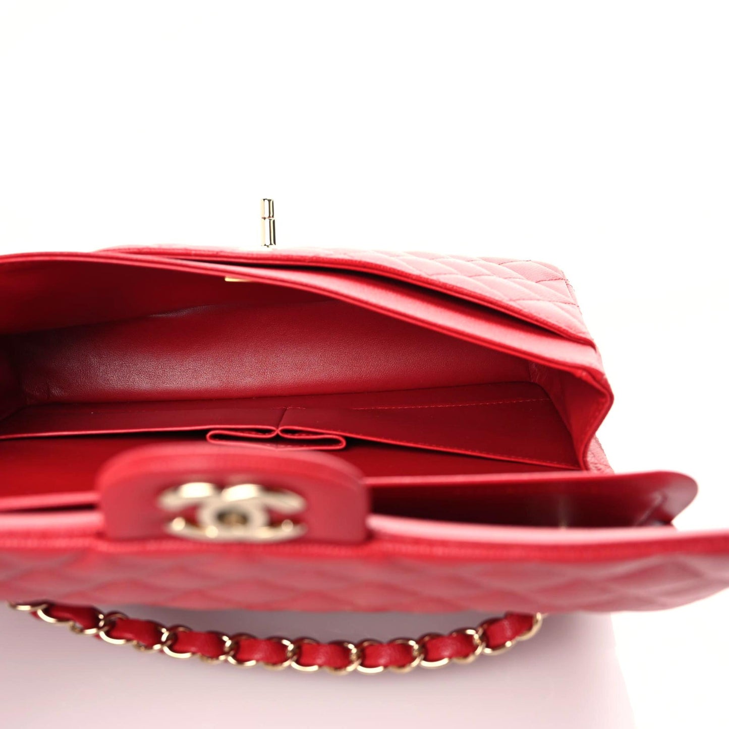 Caviar Quilted Medium Double Flap Red