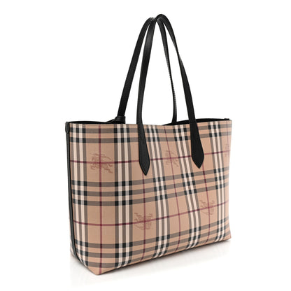 Burberry Grainy Calfskin Haymarket Check Medium Reversible Tote Black 3 of 15