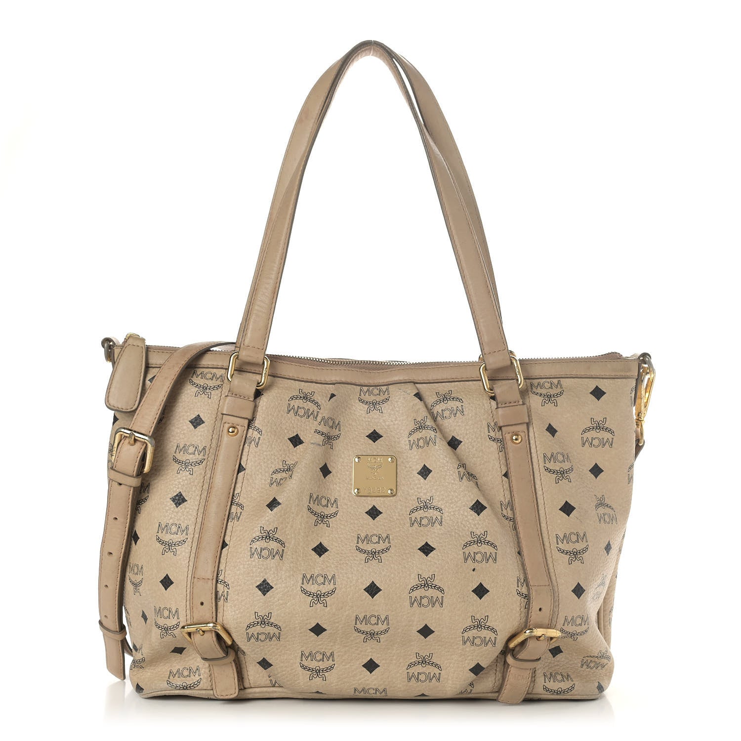 MCM Visetos Medium Essentials Shopper Tote Beige 1 of 8