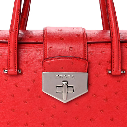 Prada Ostrich Top Handle Shoulder Bag Rosso 8 of 11