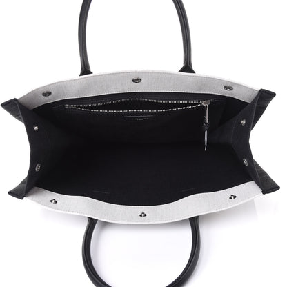 Saint Laurent Linen Calfskin Rive Gauche North South Tote White Black 4 of 13