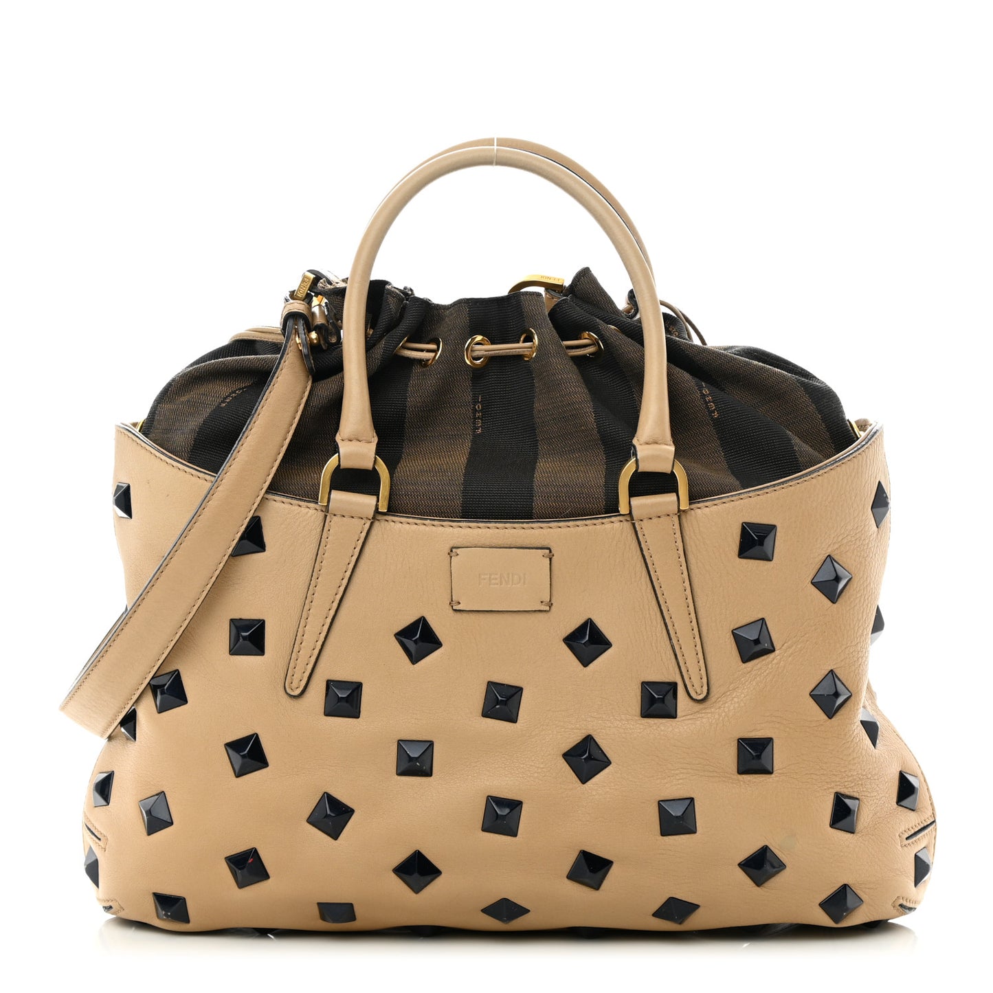 Calfskin Studded Medium B Fab Drawstring Tote Miel Scuro