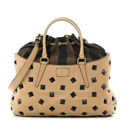 Fendi Calfskin Studded Medium B Fab Drawstring Tote Miel Scuro 1 of 18