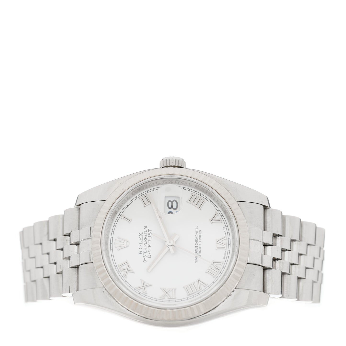 Stainless Steel 18K White Gold 36mm Oyster Perpetual Datejust Watch White Roman 116234