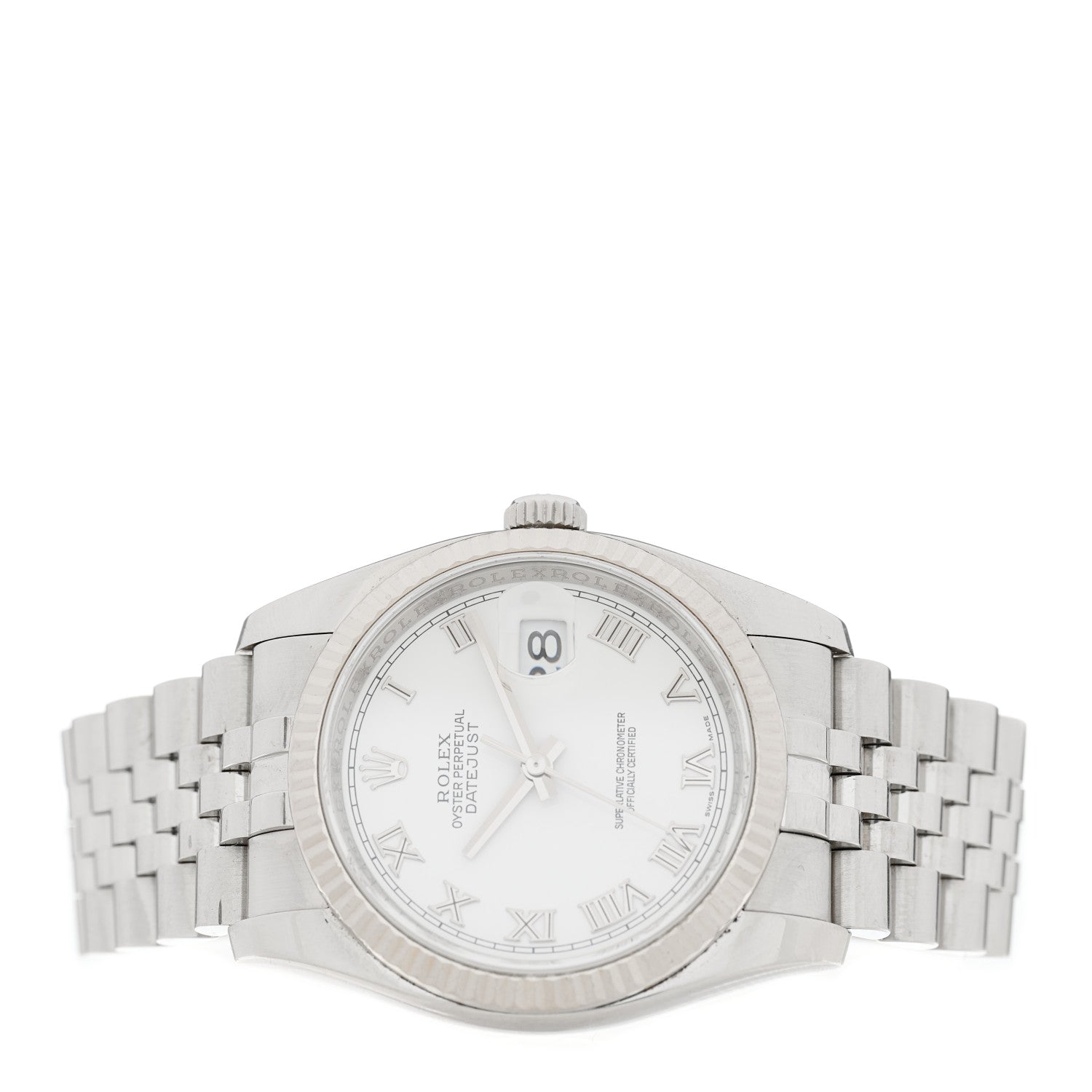 Rolex Stainless Steel 18K White Gold 36mm Oyster Perpetual Datejust Watch White Roman 116234 2 of 5