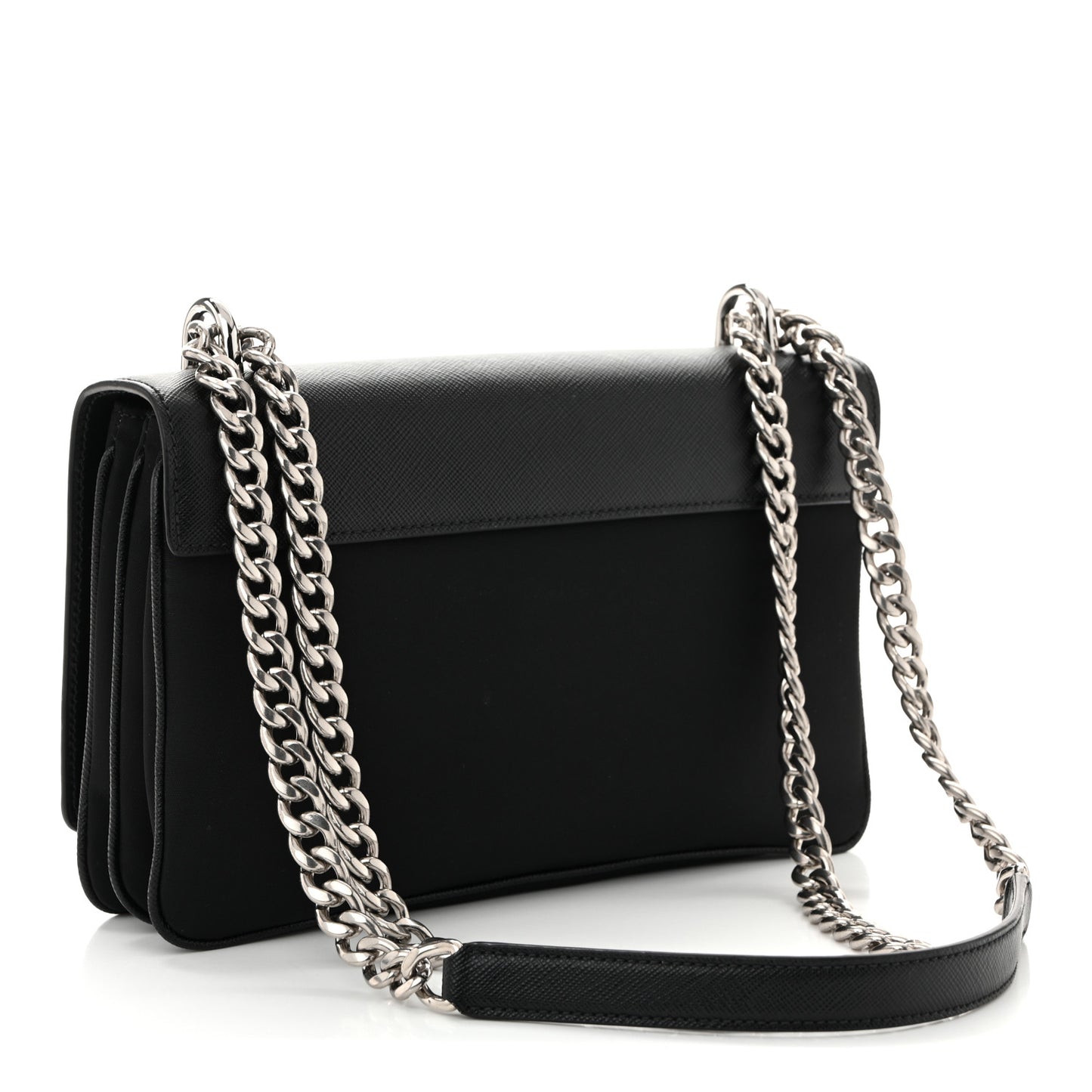 Saffiano Tessuto Nylon Chain Shoulder Bag Black