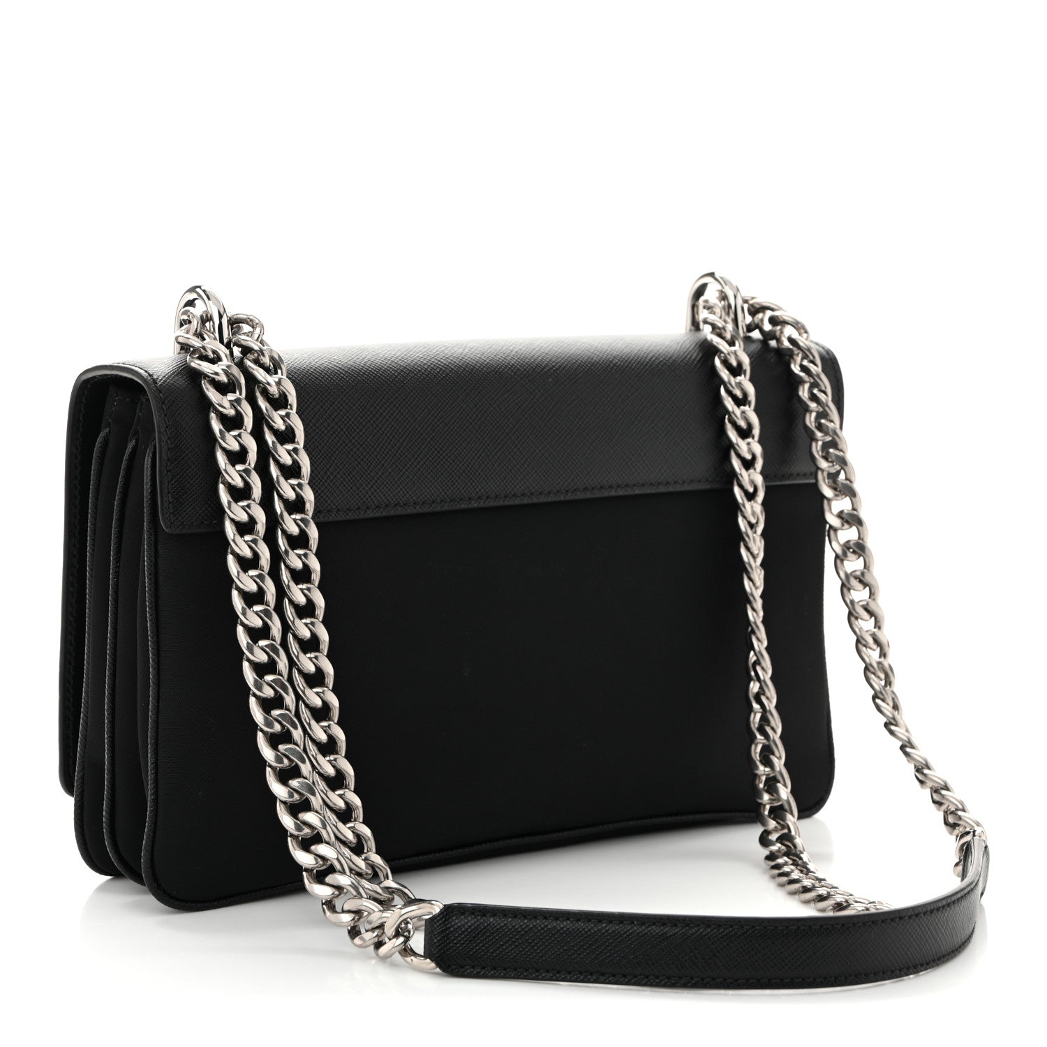 Prada Saffiano Tessuto Nylon Chain Shoulder Bag Black 3 of 11