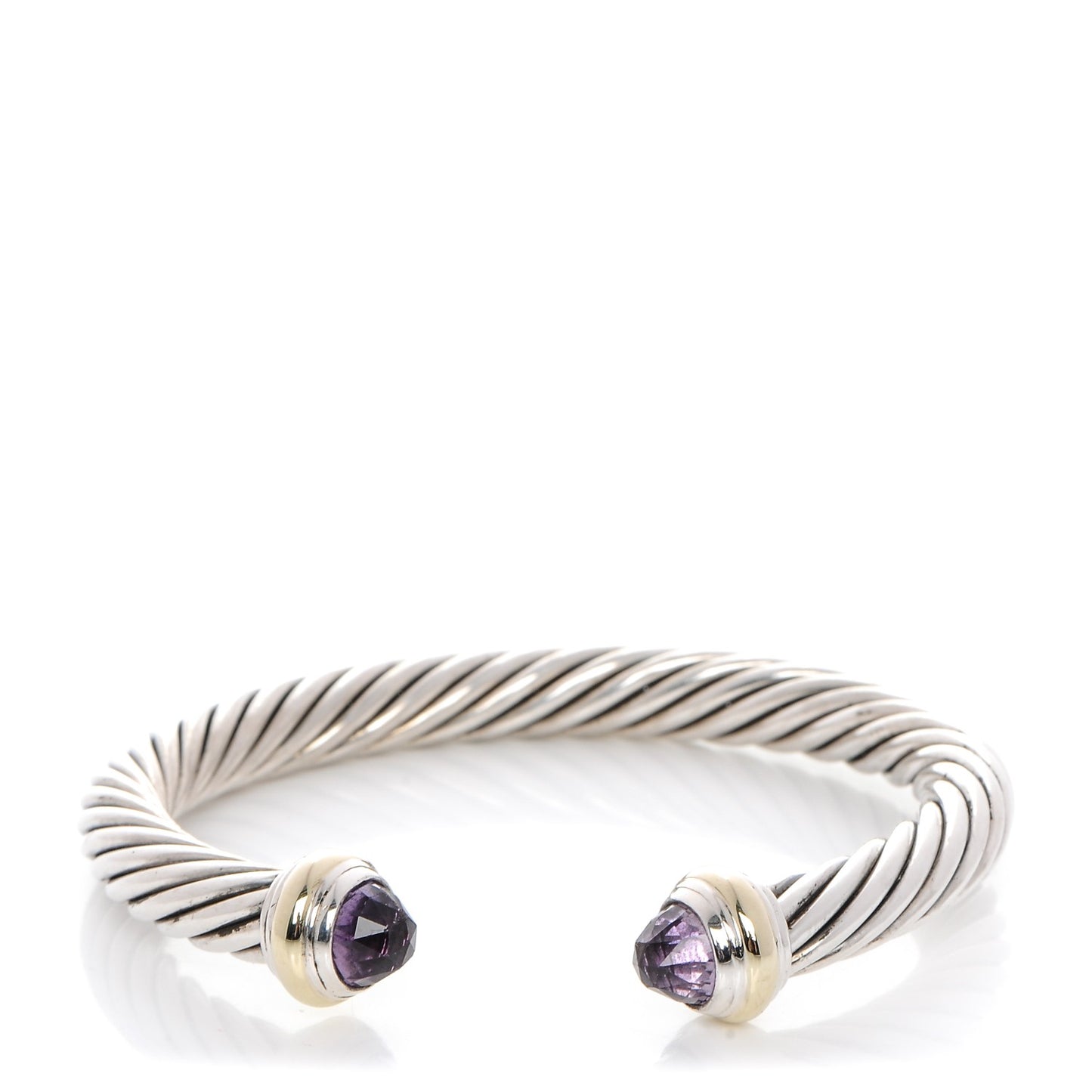Sterling Silver 14K Yellow Gold Amethyst 7mm Cable Classics Bracelet