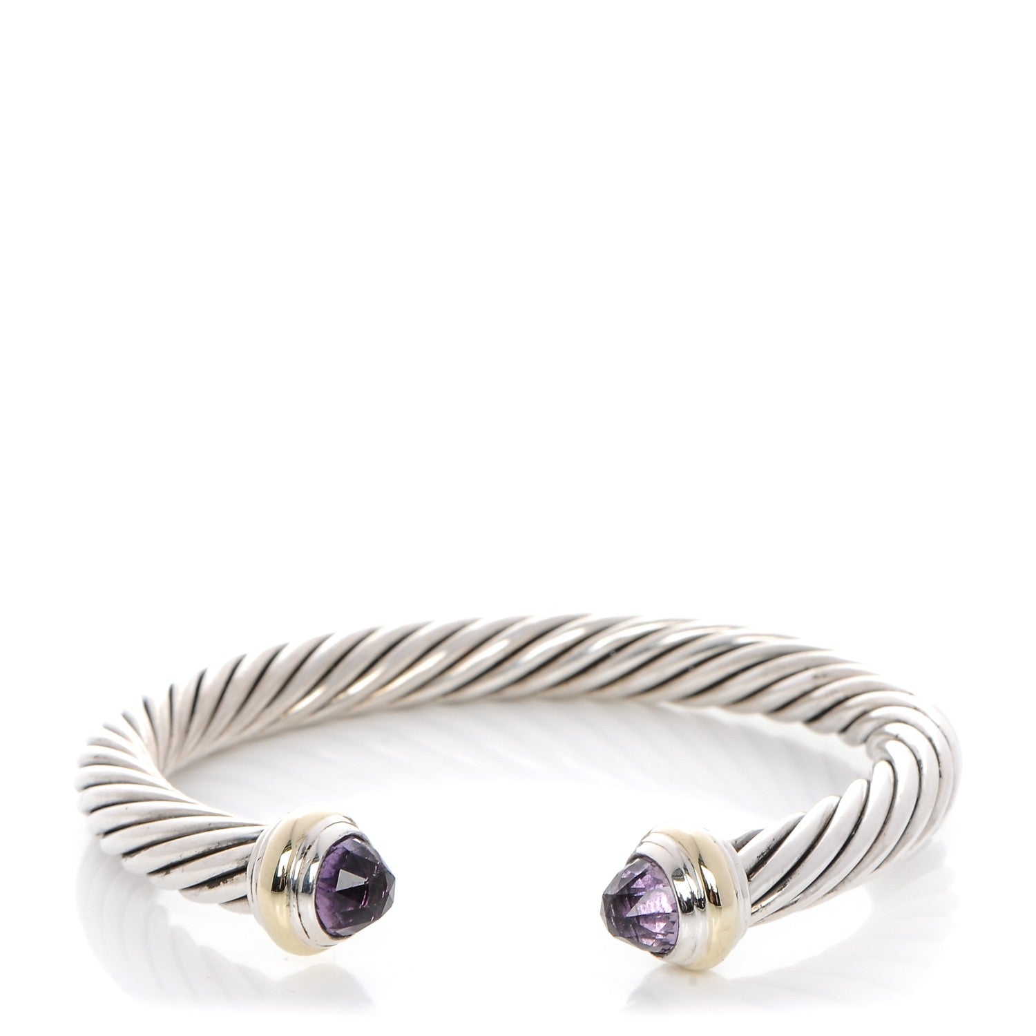 David Yurman Sterling Silver 14K Yellow Gold Amethyst 7mm Cable Classics Bracelet 1 of 4