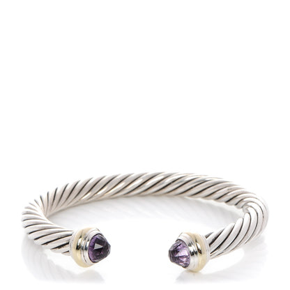 David Yurman Sterling Silver 14K Yellow Gold Amethyst 7mm Cable Classics Bracelet 1 of 4