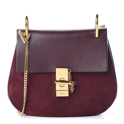Chloe Suede Smooth Calfskin Drew Shoulder Bag Dark Purple 1 of 9