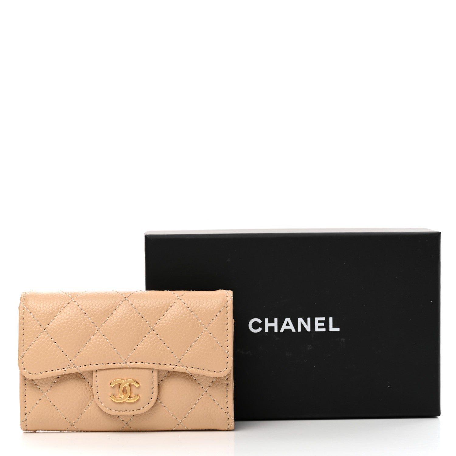 Chanel Caviar Quilted Flap Card Holder Wallet Beige 9 of 9