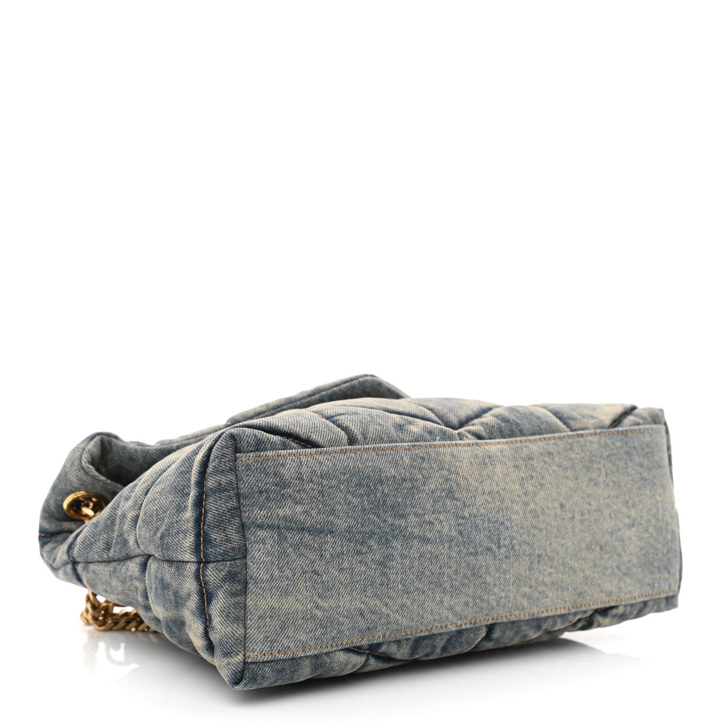 Denim Quilted Small Loulou Puffer Monogram Chain Satchel Blue Cinnamon