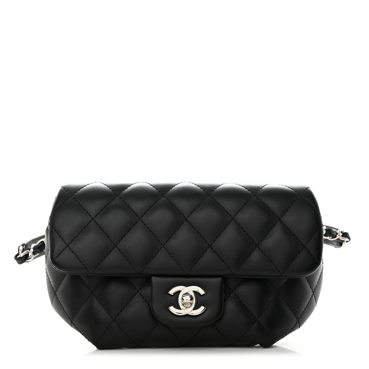 Calfskin Quilted CC Uniform Flap Belt Bag Black