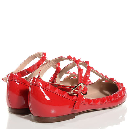 Valentino Garavani Patent Monochrome Rockstud Cage Ballerina Flats 35.5 Rosso Valentino 4 of 8