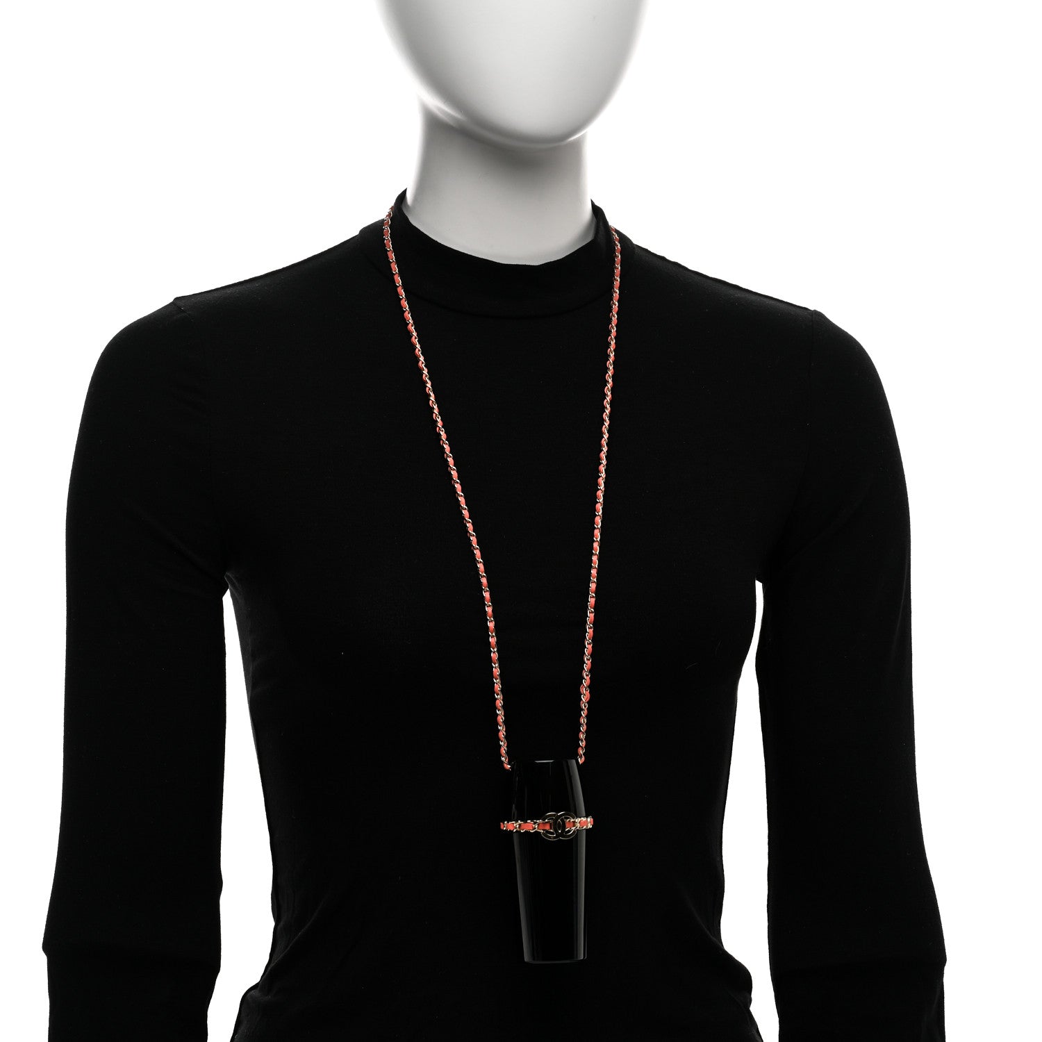 Chanel Resin Lambskin Chain CC Lipstick Case Necklace Black Pink 2 of 6