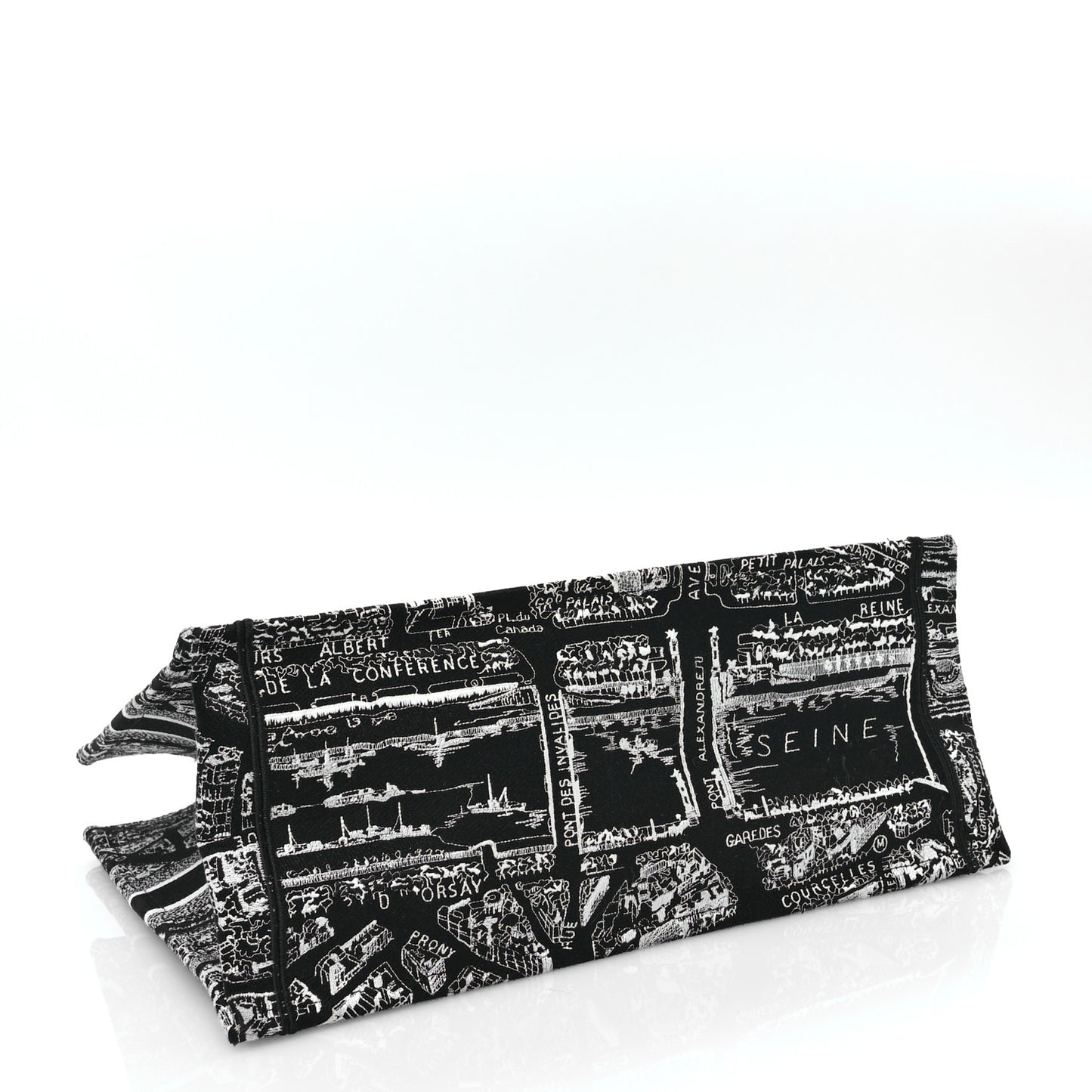 Canvas Embroidered Large Plan De Paris Book Tote Black White