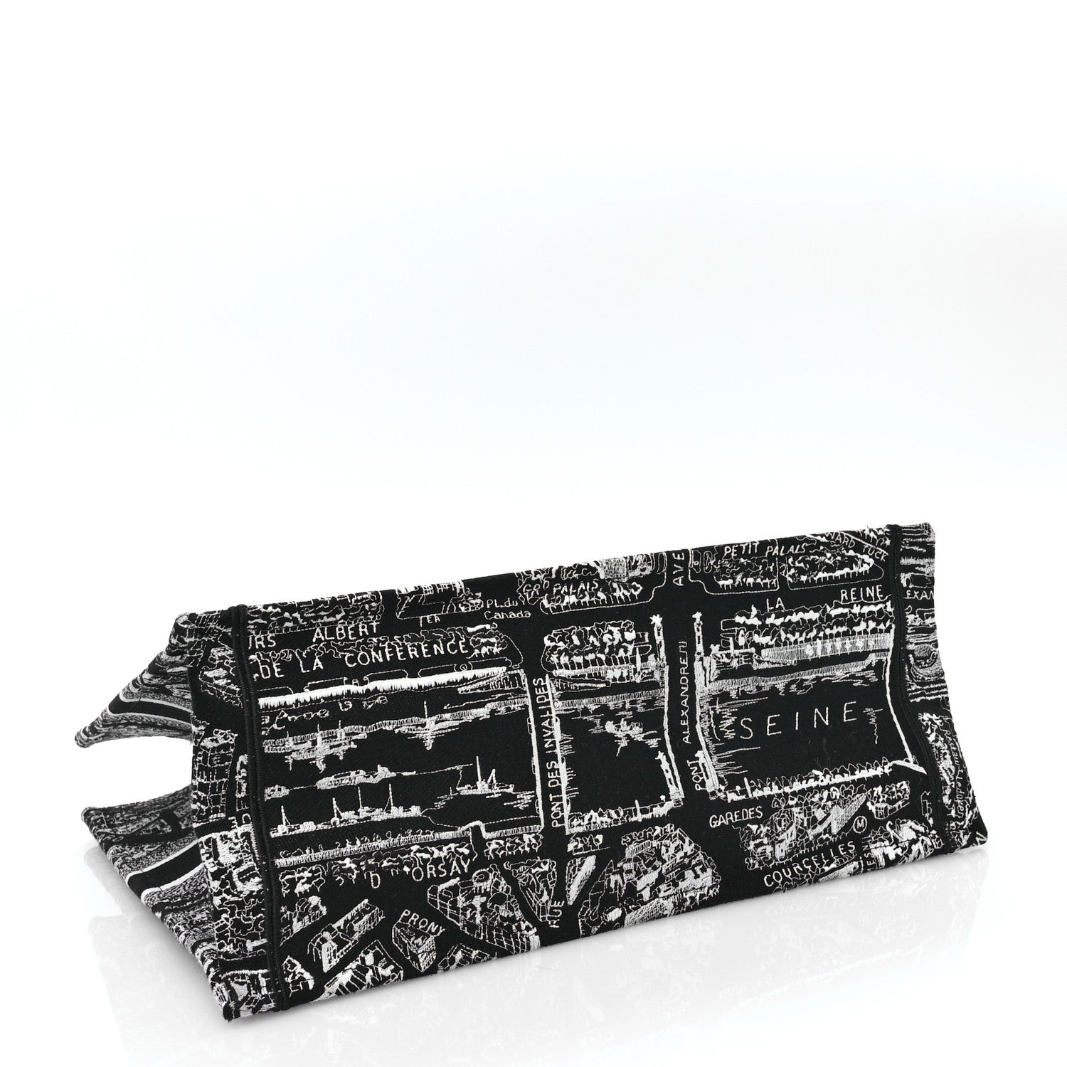 Christian Dior Canvas Embroidered Large Plan De Paris Book Tote Black White 5 of 14