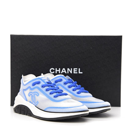 Chanel Calfskin Mesh Lycra Womens Logo Sneakers 36 White Blue 8 of 8