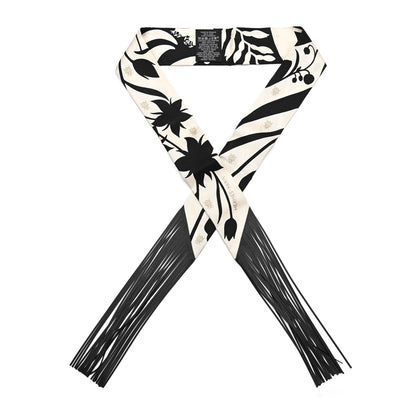 Hermes Silk Calfskin Bouquet Final Fringed Twilly Creme Black 1 of 4