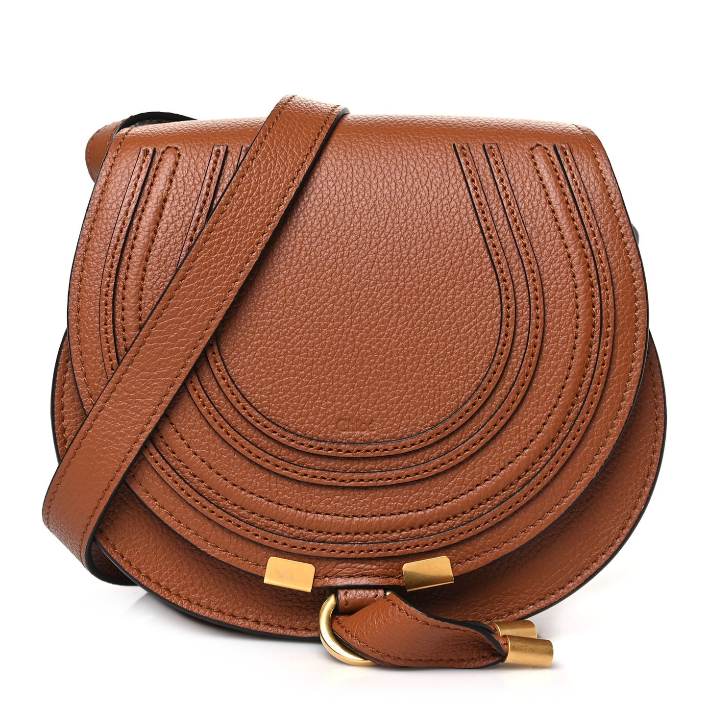 Grained Calfskin Small Marcie Saddle Bag Tan
