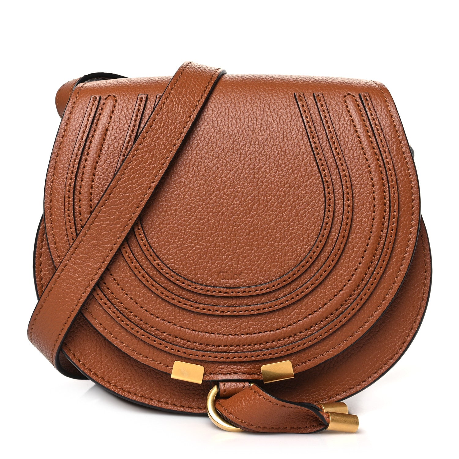 Chloe Grained Calfskin Small Marcie Saddle Bag Tan 1 of 11