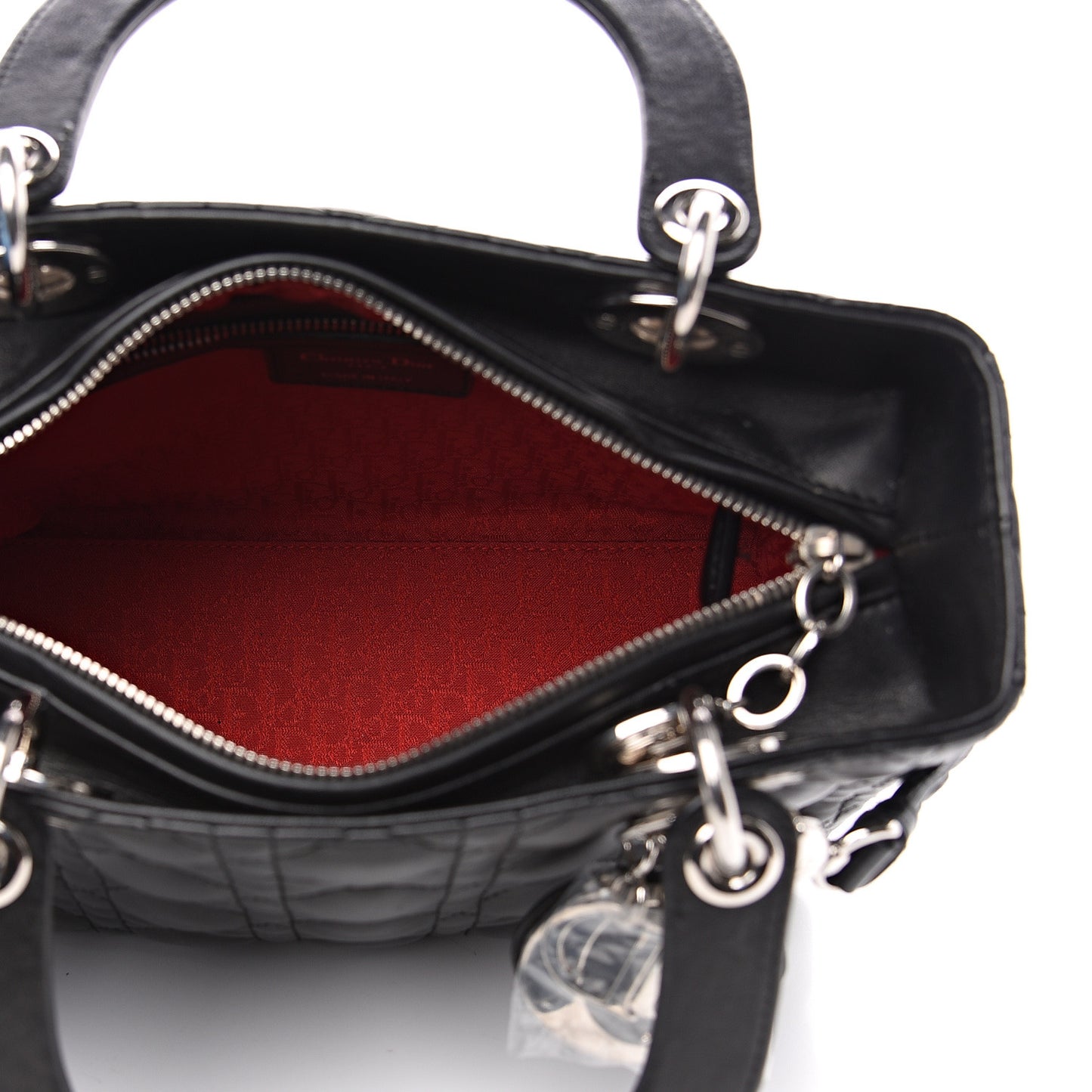 Lambskin Cannage Studded Double Strap Medium Lady Dior Black