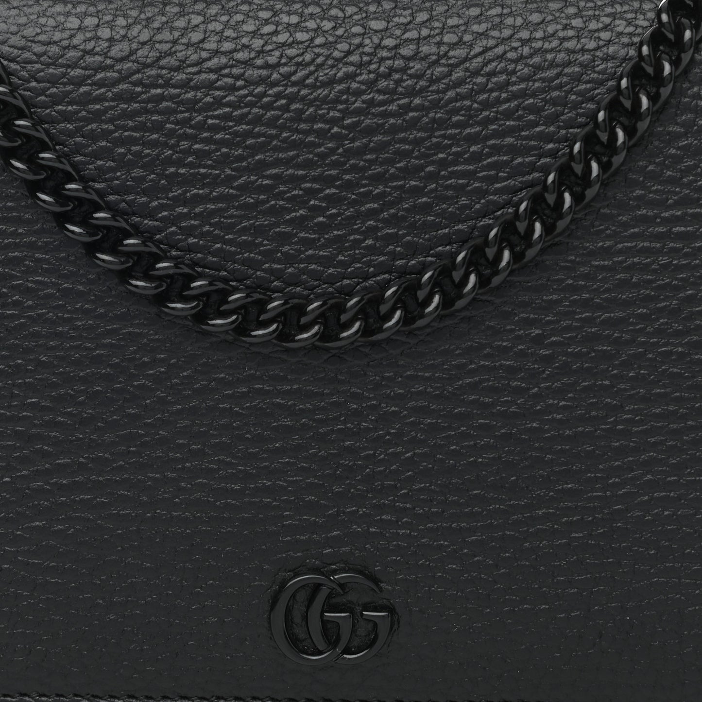 Dollar Calfskin Enamel Monochrome Mini GG Marmont Chain Wallet Black