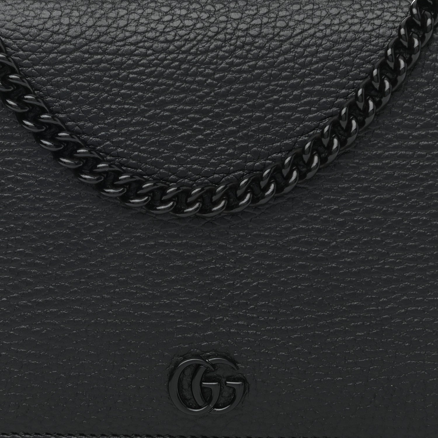 Gucci Dollar Calfskin Enamel Monochrome Mini GG Marmont Chain Wallet Black 8 of 12