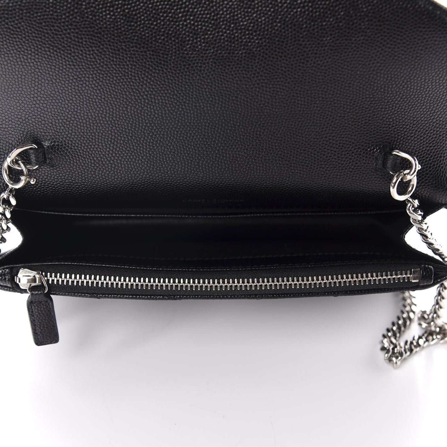 Grain De Poudre Matelasse Chevron Monogram Envelope Chain Wallet Black