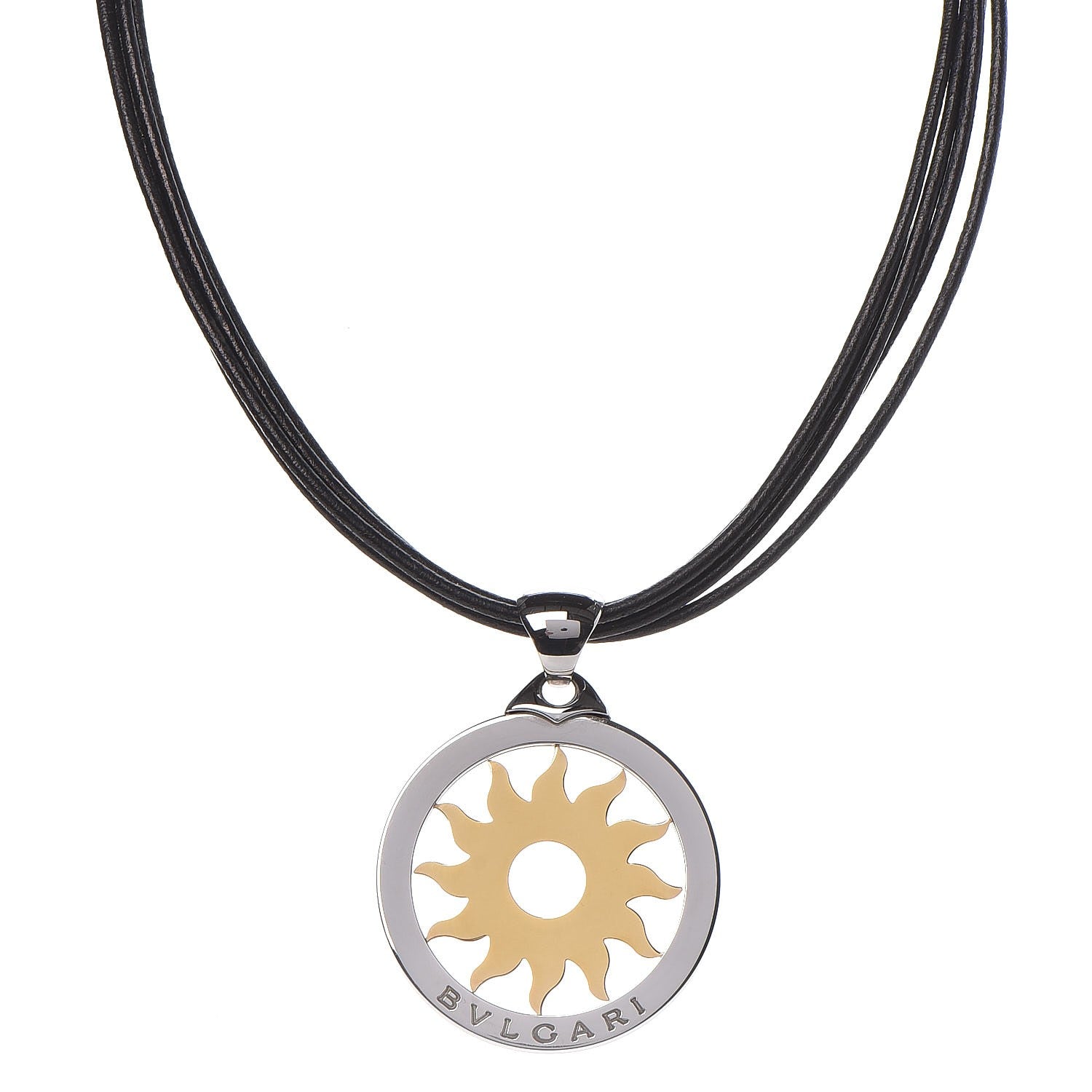 Bulgari 18K Yellow Gold Stainless Steel Tondo Sun Pendant Necklace 1 of 6