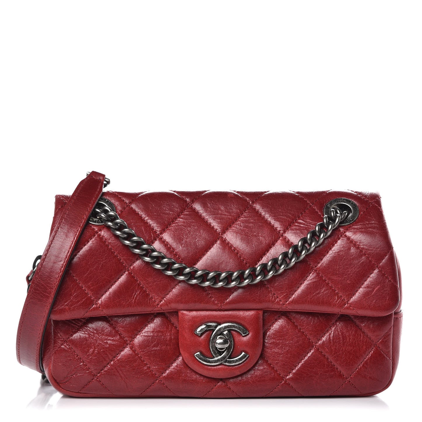 Glazed Calfskin Quilted Small Duo Color Flap Red