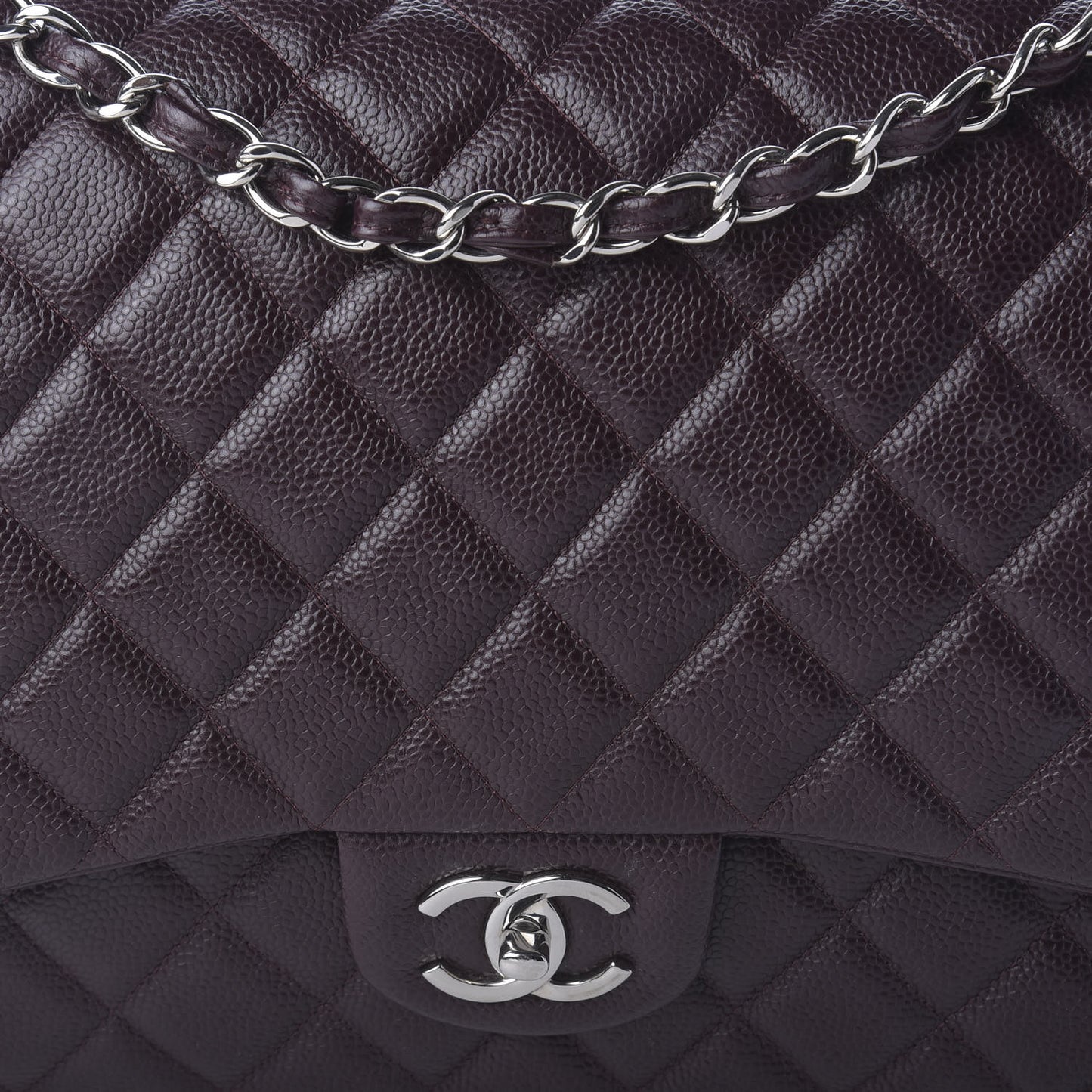 Caviar Quilted Maxi Double Flap Burgundy