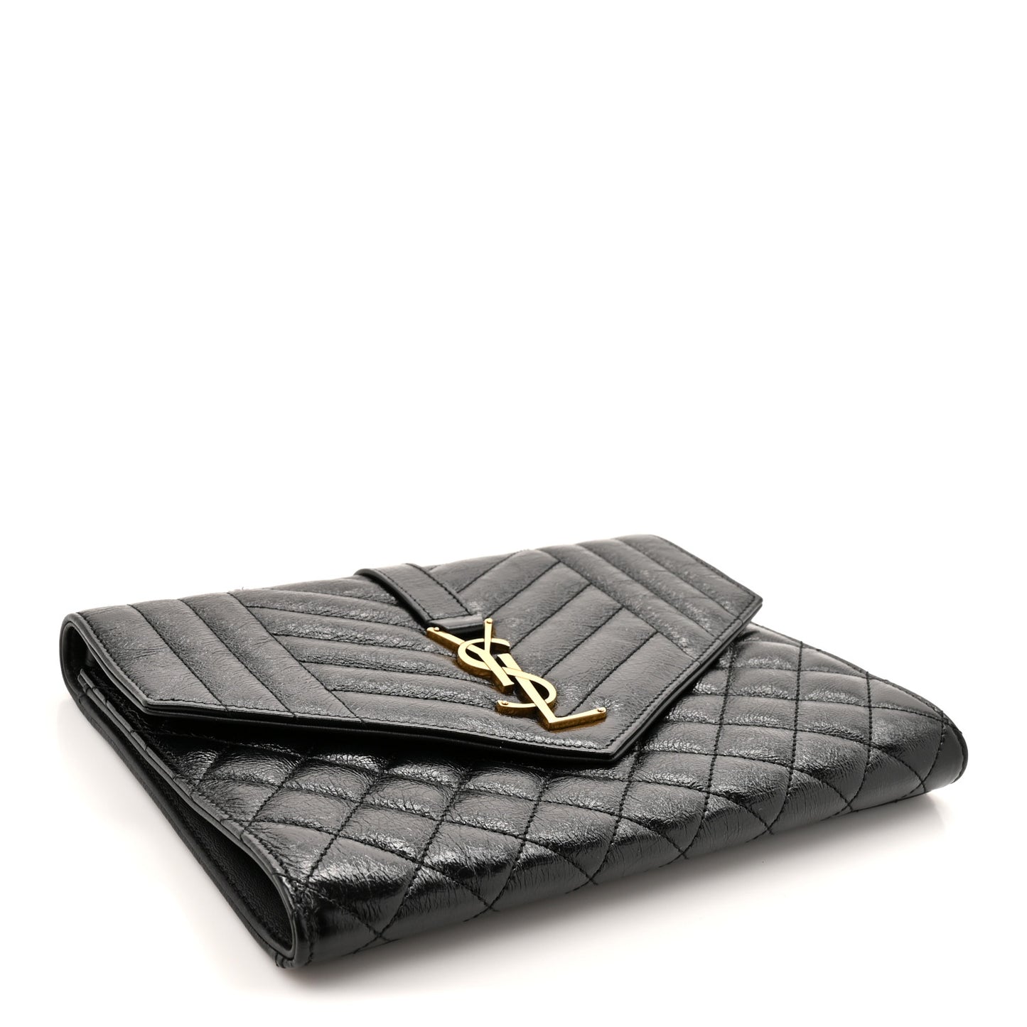 Crinkled Calfskin Mixed Matelasse Triquilt Monogram Clutch Black